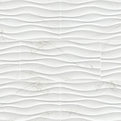 MS International Backsplash Series: 12x24 Dymo Calacatta Wavy White Glossy Tile NDYMCALWAVWHI1224G-N