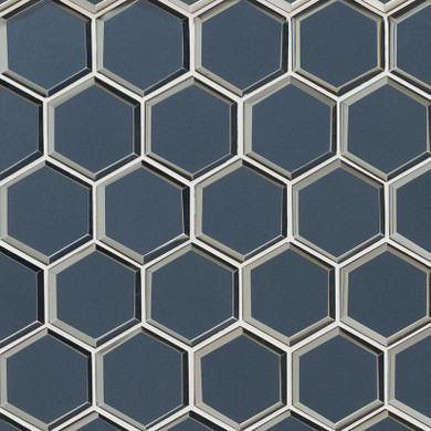 MS International Backsplash Series: 3" Hexagon Vague Blue Mosaic Tile SMOT-GLS-VAGBLUBEHEX8MM