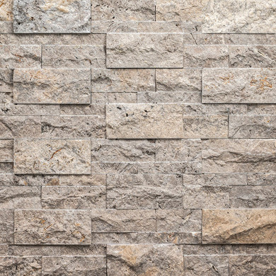 MS International Stacked Stone Series: 9x18 XL RockMount Silver Travertine Splitface LPNLTSIL924