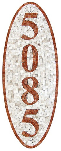 Handmade custom mosaic house number plaque made from 3/8″ polished marble tiles, Mosaic House Numbers, House Numbers,