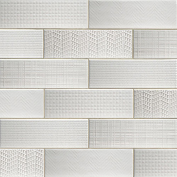 MS International Backsplash Series: Urbano Pure 3D Mix 4x12 Glossy Ceramic Subway Tile NURBPURMIX4X12
