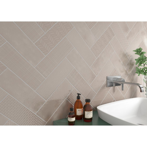 MS International Backsplash Series: Urbano Warm Concrete 3D Mix 4X12 Glossy Ceramic Subway Tile NURBWARCONMIX4X12