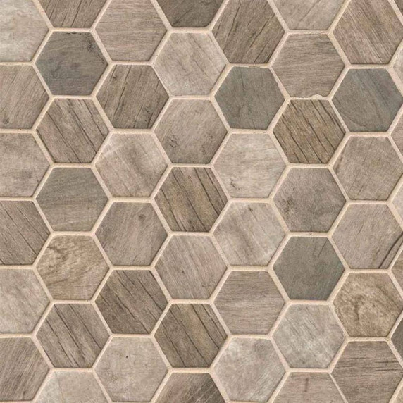 MS International Specialty Shapes Wall Series: Driftwood Hexagon Pattern Recycled Glass Mosaic Tile SMOT-GLS-DRIFT6MM
