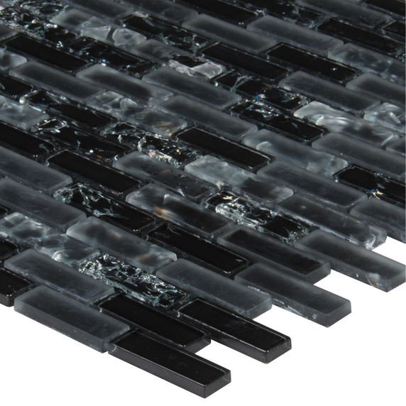 MS International Glass Tile Series: Glissen Black 5/8X5/8 Brick Pattern Glass Mosaic Tile SMOT-GLSB-CR-GLI6MM
