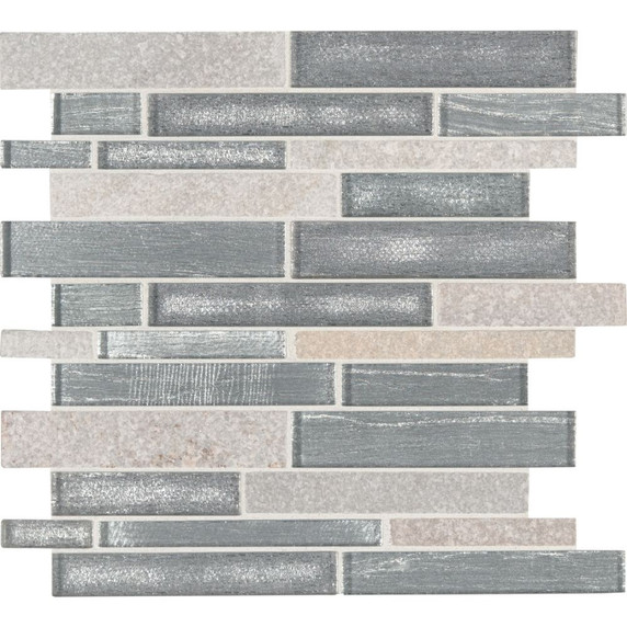 MS International Stone Glass Blend Series: 8mm Evita Ice Interlocking Wall Tile SMOT-SGLSIL-EVICE8MM