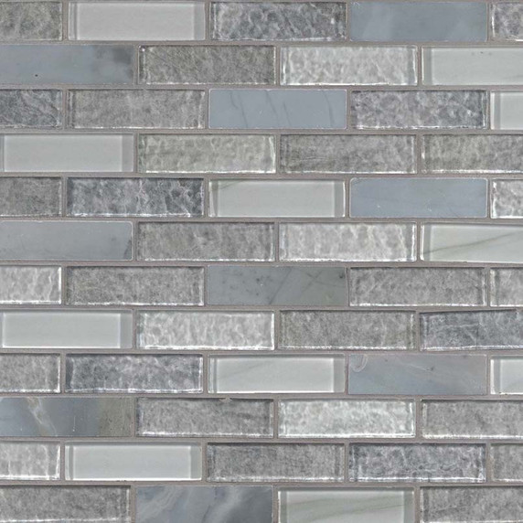 MS International Stone Glass Blend Series: 1x3 Lupano Interlocking Pattern Mosaic Wall Tile SMOT-SGLS-LUPA8MM
