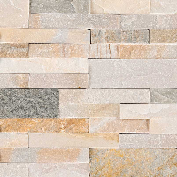 MS International Quartzite Series: Golden Honey Peel and Stick Stacked Stone Backsplash Wall Tile SMOT-PNS-VNR-GH6MM