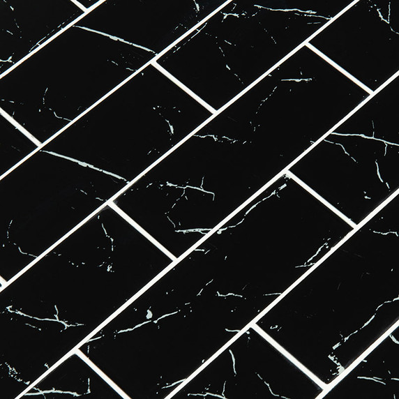 MS International Glass Series: 3x9 Nero Marquina Wall Tile SMOT-GL-T-NERMAR39