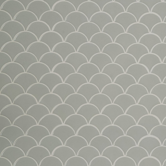 MS International Porcelain Series: Gray Glossy Fish Scale Mosaic Wall Tile SMOT-PT-RETGRA-SCALOP