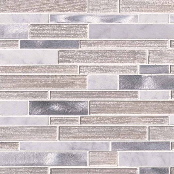 MS International Glass Stone Metal Series: 4mm White Wave Interlocking Wall Tile SMOT-SGLSMTIL-WHTWA4MM