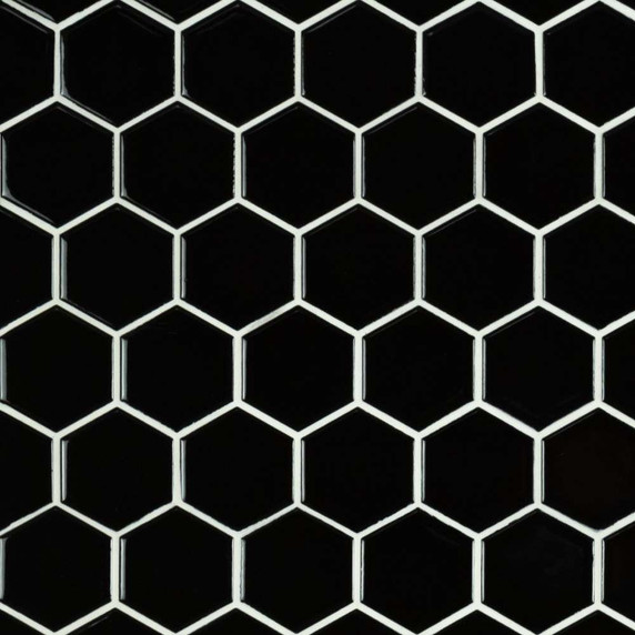 MS International Porcelain Series: 2" Black Hexagon Glossy Wall Tile SMOT-PT-RETNERO-2HEXG