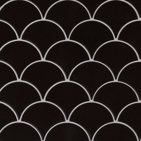 MS International Porcelain Series: Retro Nero Scallop Glossy Wall Tile SMOT-PT-RENERO-SCALOP8MMG