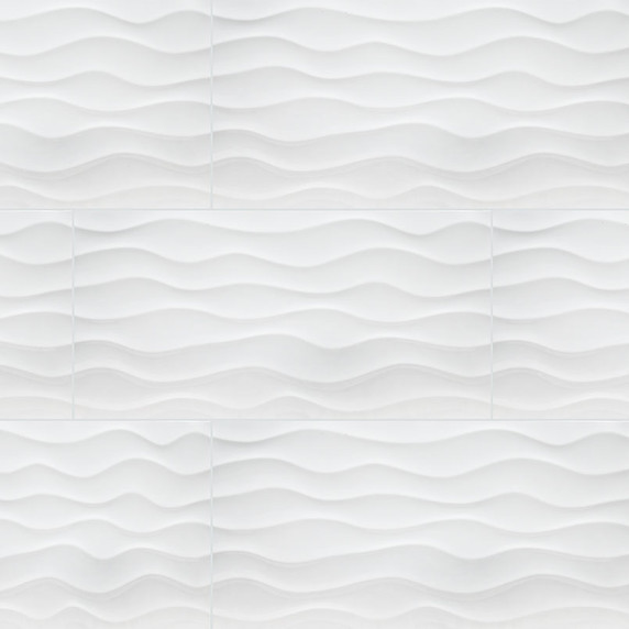 MS International Ceramic Series: 12"x36" Dymo Wavy White 3D Wall Tile NDYMWAVWHI1236-N