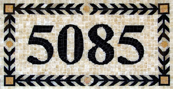 Mosaic-House-Number-Custom-Made-Sign-house-numbers-marble.
Product Name – Athens – H1P

This handmade custom mosaic house number plaque is made from 3/8″ polished marble tiles. It can be ordered as is, choosing the colors that you see below.  You can also choose your own colors by reviewing the color samples link below to make your own color combination.
The size and price for these beautiful and elegant mosaic house numbers will change depending on how many numbers are in your plaque.

Colors As Sown in Photo are – 
Border 1 Color: Black
Border 2 Color: Gialo Real
Background Color: Honey Onyx
Number Color: Black

Size As Shown in Photo is –  10″ h x 18 5/8″ w