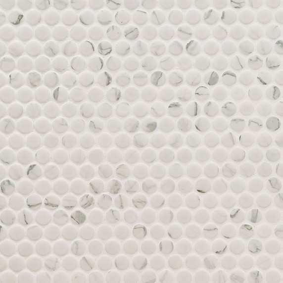 MS International Porcelain Series: Carrara Matte Penny Round Matte Tile SMOT-PT-PENRD-CARM