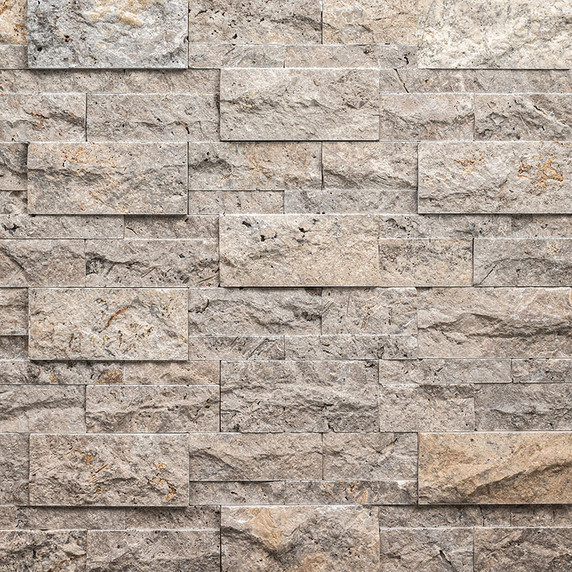MS International Stacked Stone Series: 9x18 XL RockMount Silver Travertine Splitface LPNLTSIL924 MS International Stacked Stone Series: 9x18 XL RockMount Silver Travertine Splitface LPNLTSIL924