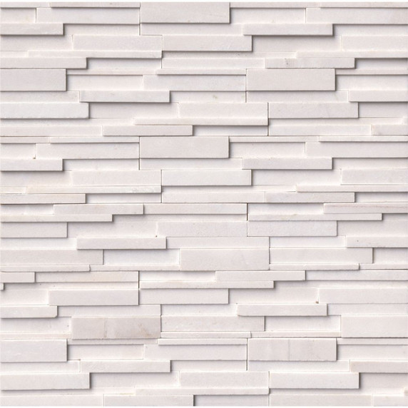 MS International Stacked Stone Series: Arctic White 6x24 3D Honed Ledger Panel LPNLMARCWHI624-3DH