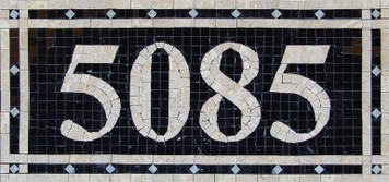 Handmade custom mosaic house number plaque made from 3/8″ polished marble tiles, Mosaic House Numbers, House Numbers,