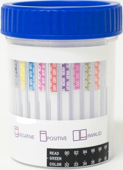 This test identifies 14 substances, including THC, cocaine, opiates, amphetamines, methamphetamines, oxycodone, barbiturates, benzodiazepines, buprenorphine, MDMA, methadone, PCP, tramadol, and fentanyl  This test identifies 14 substances, including THC, cocaine, opiates, amphetamines, methamphetamines, oxycodone, barbiturates, benzodiazepines, buprenorphine, MDMA, methadone, PCP, tramadol, and fentanyl