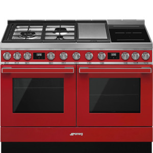 Cocina de Gas y Inducción 120cm Smeg CPF120IGMPR Portofino Color Rojo Dos Hornos de 60cm