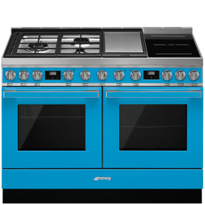 Cocina de Gas y Inducción 120cm Smeg CPF120IGMPT Portofino Color Azul turquesa Dos Hornos de 60cm