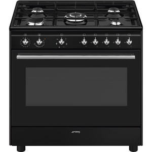 Cocina de Gas Smeg CX91GMBL 90x60cm Concerto Acero Inoxidable Horno Termoventilado Sistema de Limpieza