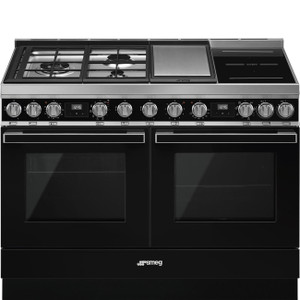Cocina de Gas y Inducción 120cm Smeg CPF120IGMPBL Portofino Color Negro Dos Hornos de 60cm