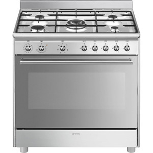 Cocina de Gas Smeg SX91GM 90x60cm Concerto Acero Inoxidable Horno Termoventilado Sistema de Limpieza