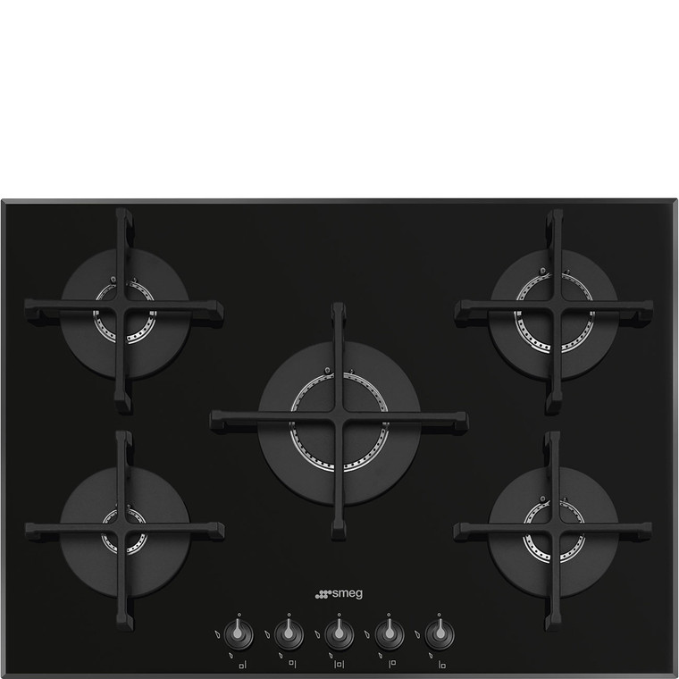 Encimera de Gas 70-75cm Smeg PV175B3 Estética Línea Cristal Gas Negro