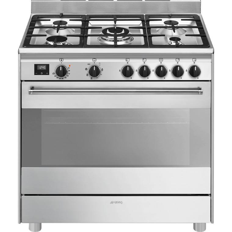 Cocina de Gas Smeg BG91X2 90x60cm Concerto Acero Inoxidable Horno Termoventilado Sistema de Limpieza