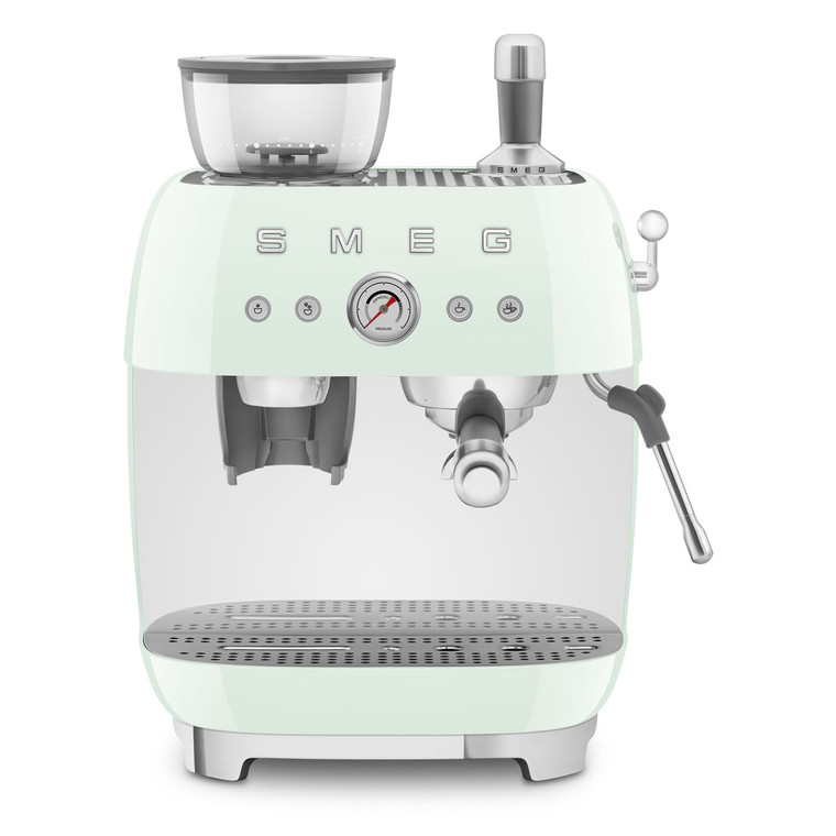 Cafetera Espresso Manual con Molinillo Integrado Smeg EGF03PGEU Verde pastel Estética 50 Style