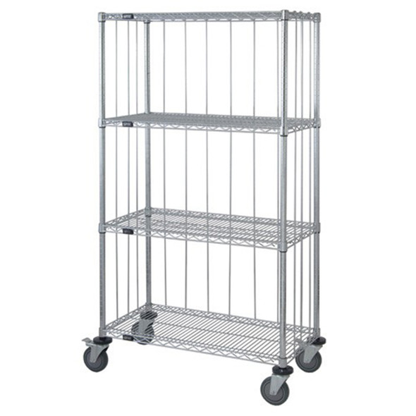 AL-61329 | CHROME WIRE ENCLOSURE CART 24" X 48", 3-SIDED, 4 SHELF