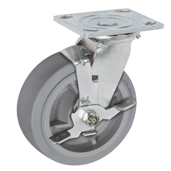 AL-41162TLB | 5" SWIVEL CASTER WITH BRAKE TPR FLAT, ROLLER, TOP PLATE