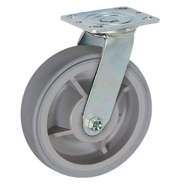 AL-41198 | 8" SWIVEL CASTER, TPR FLAT ROLLER, SPECIFY TOP PLATE