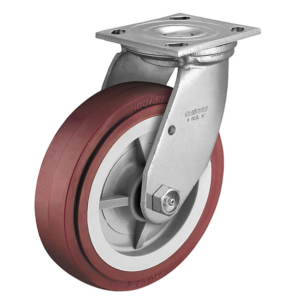 AL-17221-4 | 8" SWIVEL CASTER, POLYURETHANE ROLLER, 5" X 5-1/2" PLATE