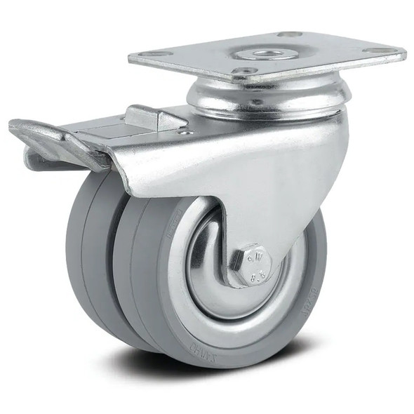 AL-57587PH | 3" TOTAL LOCK CASTER TOP PLATE, RUBBER, CONE BALL
