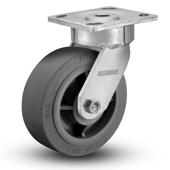AL-87386 | 4" SWIVEL PLATE CASTER, X-SOFT FLAT RUBBER, PRECISION BALL