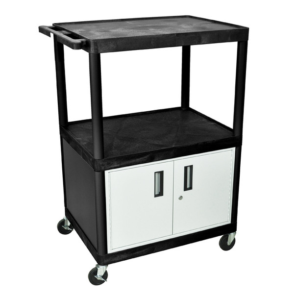 AL-LP48C | AV CART W/ 3 SHELVES & LOCKING CABINET (BLACK)