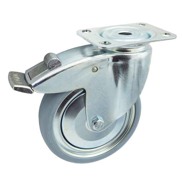 AL-18541P | 5" TOTAL LOCK CASTER, RUBBER CONE BALL, SPECIFY TOP PLATE