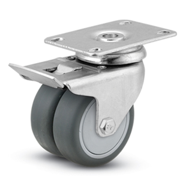 AL-87554 | 2"DUAL WHEEL TOTAL LOCK CASTER RUBBER, 2" X 2-13/32" PLATE