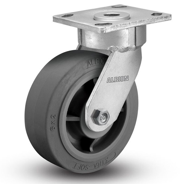 AL-87412 | 8" SWIVEL PLATE CASTER, X-SOFT ROUND RUBBER, PRECISION BALL
