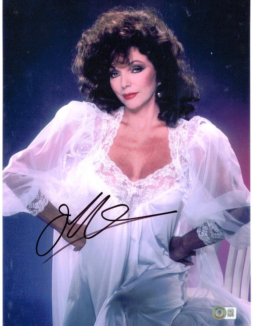 Joan Collins Signed Autographed 11X14 Photo Sexy White Nightgown BAS BH27898