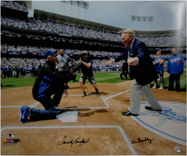 Vin Scully Sandy Koufax Dual Signed Auto 22X24 MLB Stunning Photo Dodgers OA