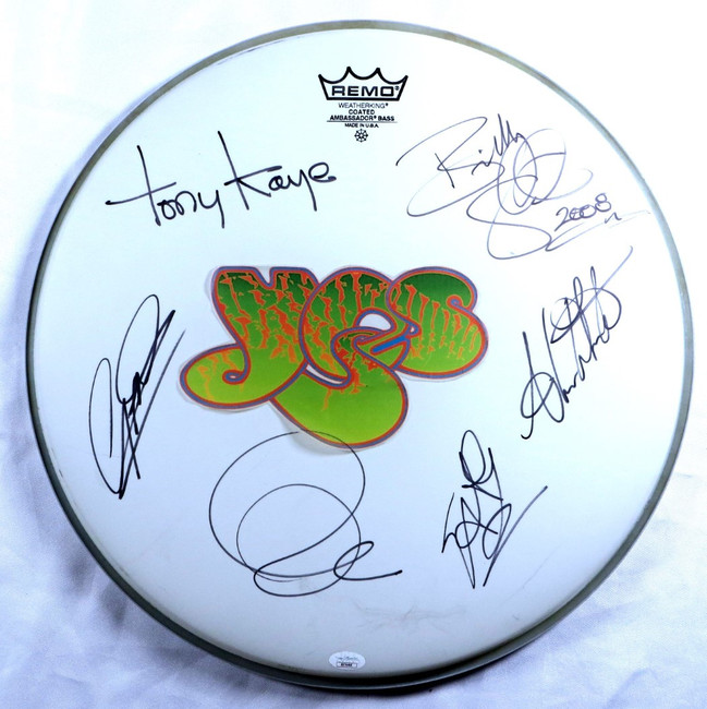 Yes Band Signed Autographed 18" Drumhead Kaye Downes Anderson +3 JSA XX76468