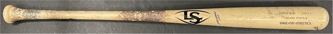 Devin Foyle Game Used Wooden Baseball Bat Athletics MLB CRACKED