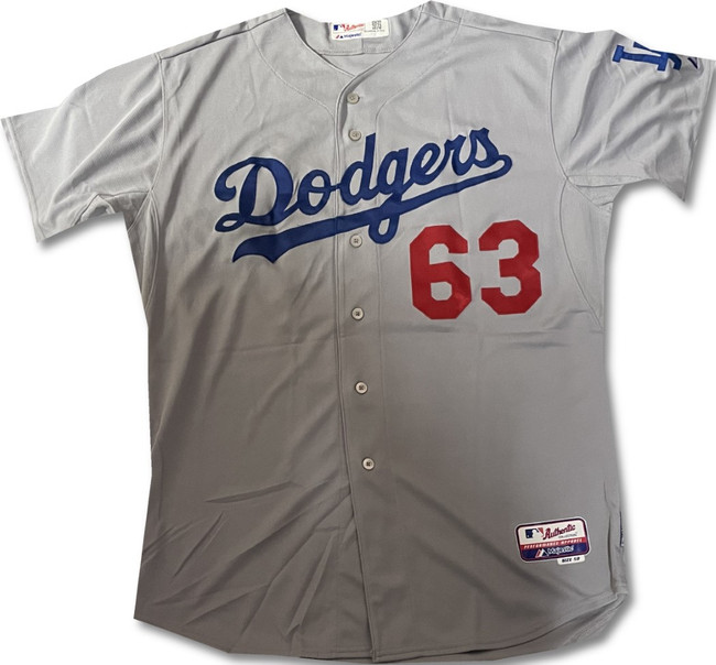 Yimi Garcia #63 Team Issued Away Grey Majestic Jersey Dodgers 2XL / 2XLarge MLB