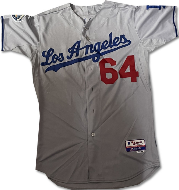 Chuck Crim Team Issued Away Grey Majestic Jersey Dodgers L / Large MLB