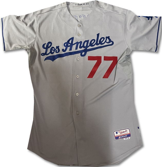 J.D. Closser Team Issued Away Grey Majestic Jersey Dodgers XL / Xlarge MLB