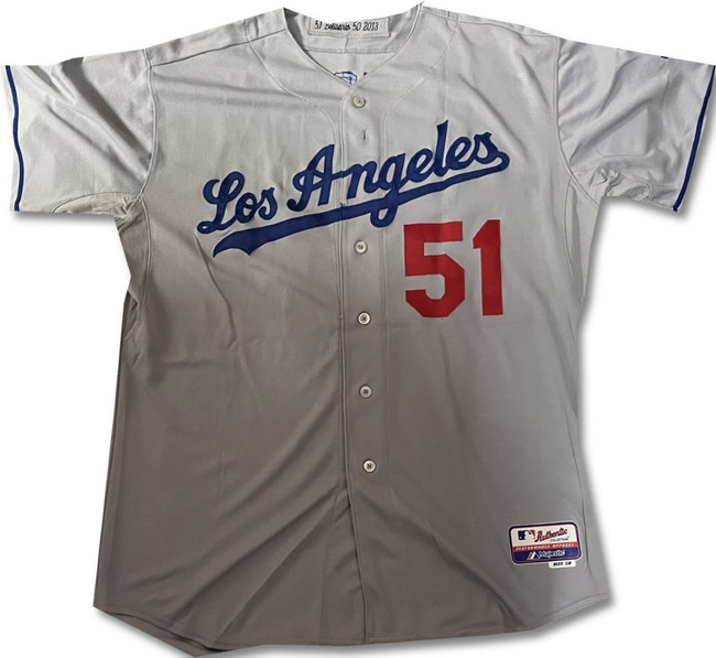 Ronald Belisario Team Issued Away Grey Majestic Jersey Dodgers 2XL / 2XLarge MLB