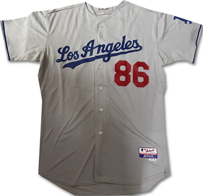 Mike Borzello Team Issued Away Grey Majestic Jersey Dodgers XL / Xlarge MLB